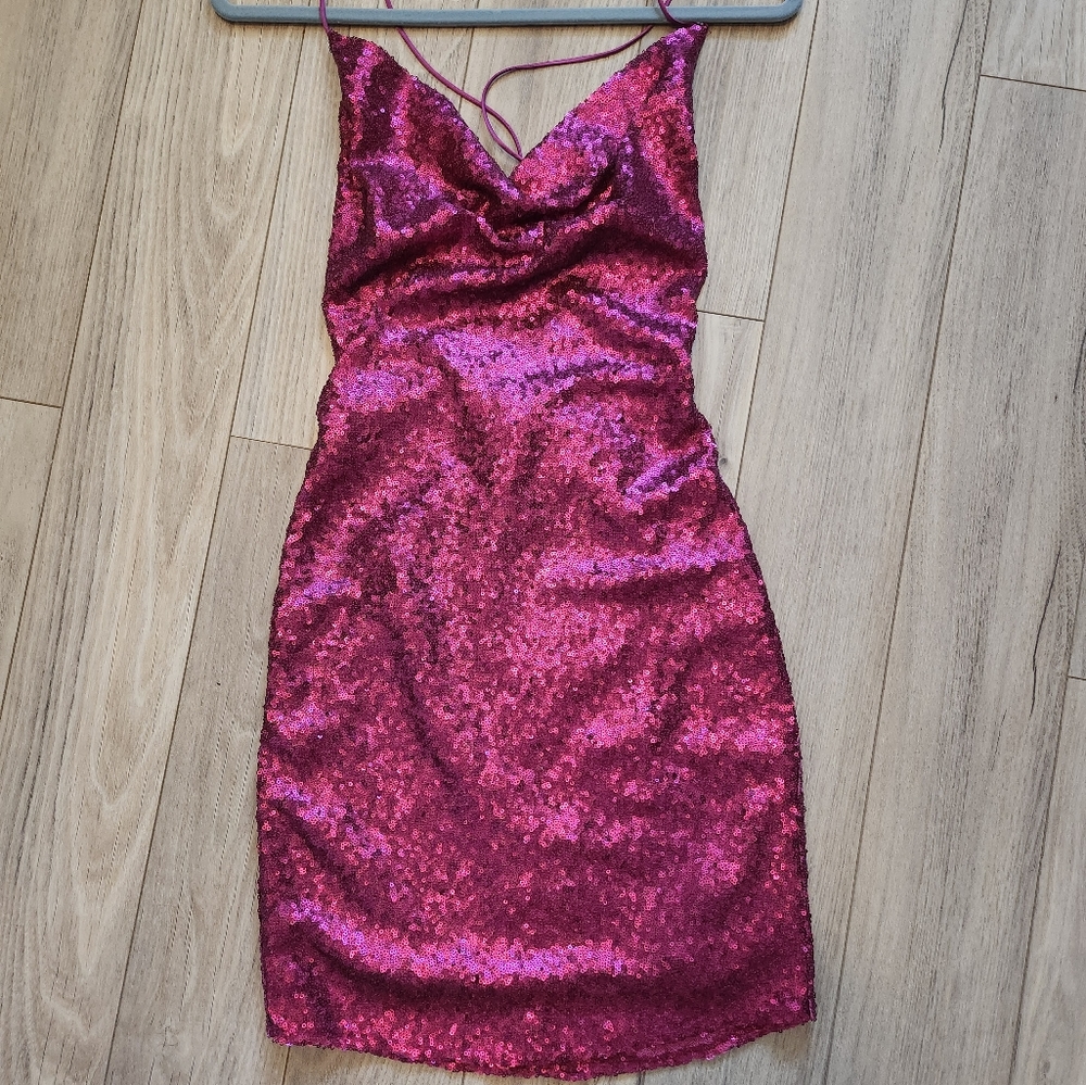 NWT Valentine's Bond Girl Dress Sequin Mini Dress Fucsia Size 6